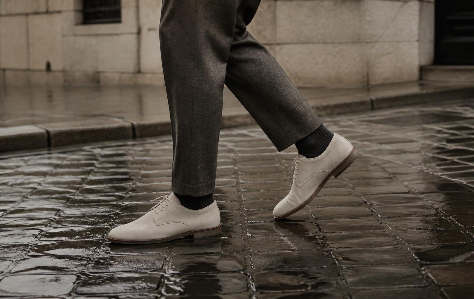 A person walking on cobblestones in Boggyland derbies